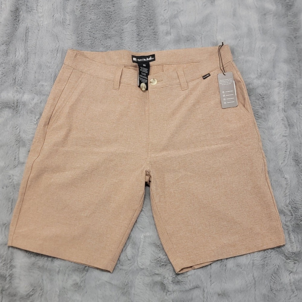 Travis Mathew Sand Harbor Shorts Mens 35 Beige Stripe Performance Chino Stretch